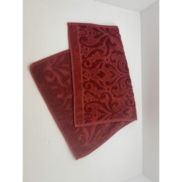 Carrara Red Toned Sculpted Hand Towel Italy 100% Cotton Approx 15.5”x24” damask - Picture 1 of 6